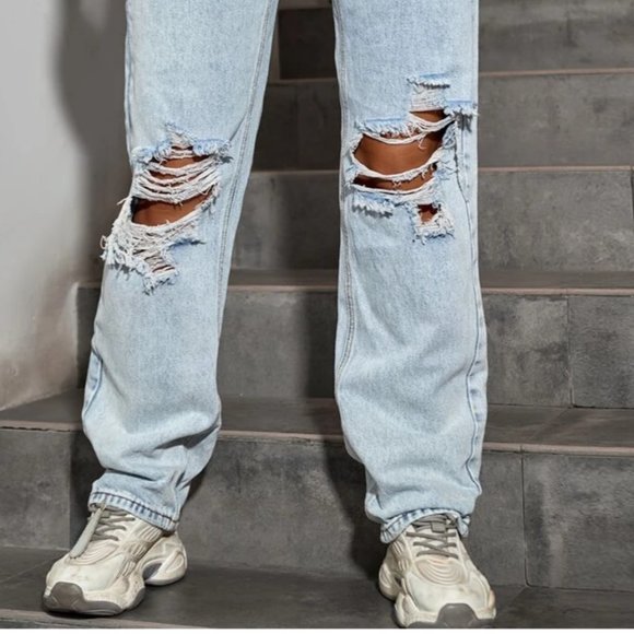 High Waist Ripped Straight Jeans - Size M (6) - Picture 2 of 4